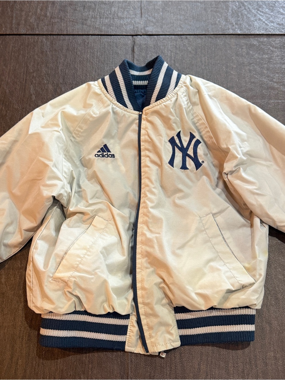 Reversible Adidas x New York Yankees Cream Kids Bomber Jacket Sz 4